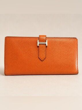 Hermès Béarn Orange Epsom Leather Long Wallet Palladium Hardware